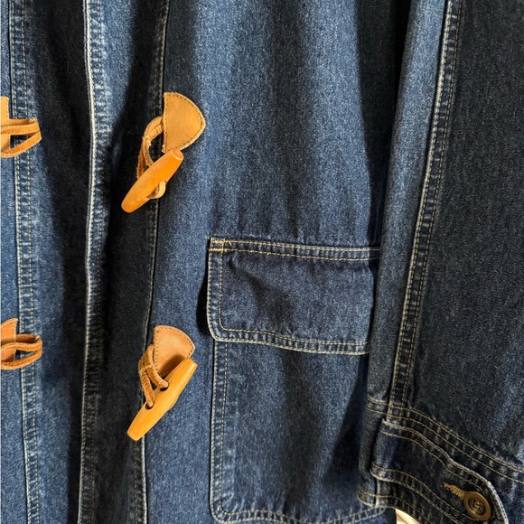 Liz Claiborne Dark Blue Denim Jacket with Tan Toggle Accents - Picture 3 of 4
